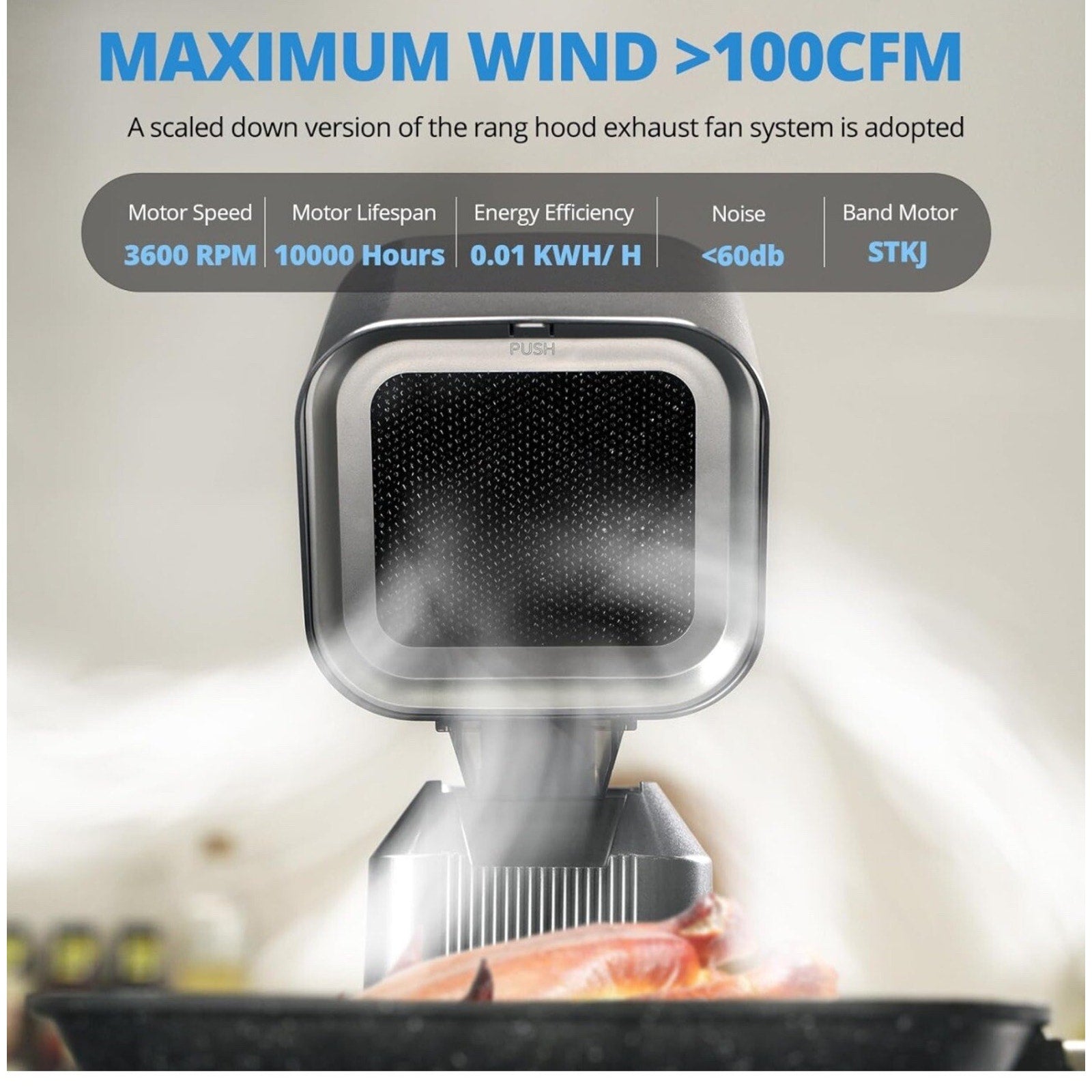 Kitchen Exhaust Fan with Adjustable Angle Height & 3 Detach Portable Range Hood
