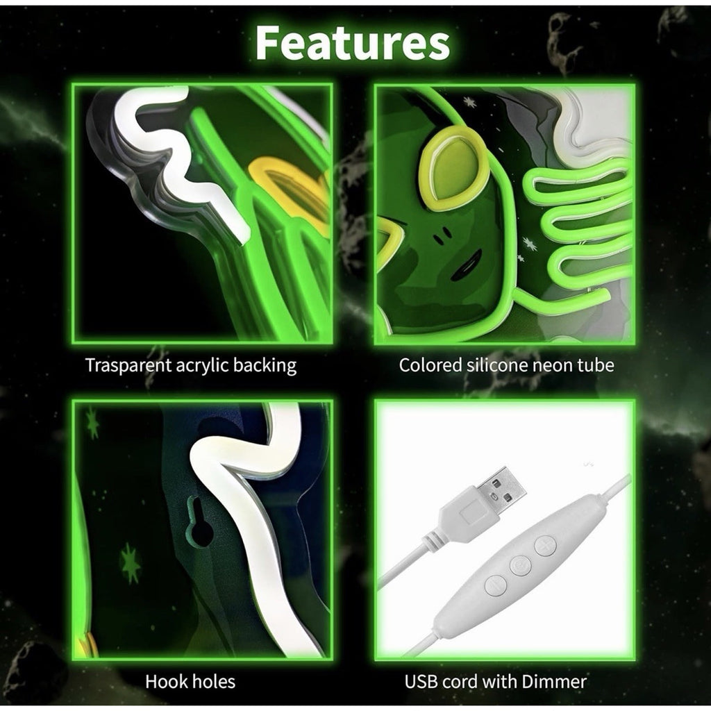 Alien Neon Sign,Dimmable Green Alien Led Neon Lights for Wall Decor Game Room...