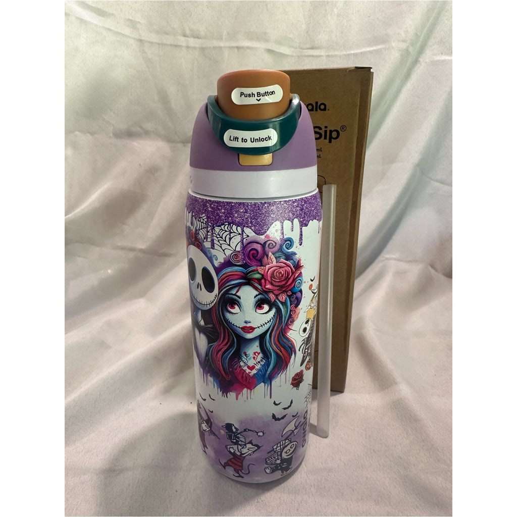 Custom Engraved Owala FreeSip Nightmare Before Christmas, Jack and Sally 32oz