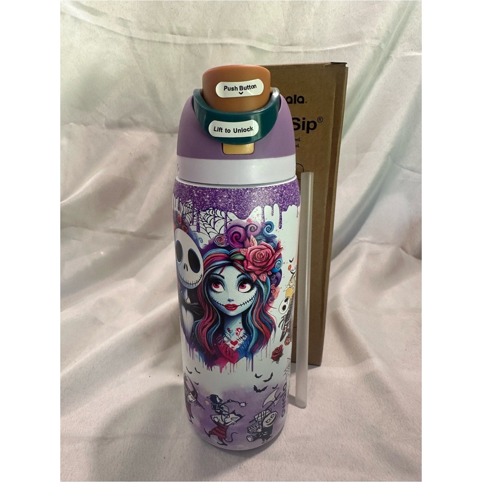 Custom Engraved Owala FreeSip Nightmare Before Christmas, Jack and Sally 32oz