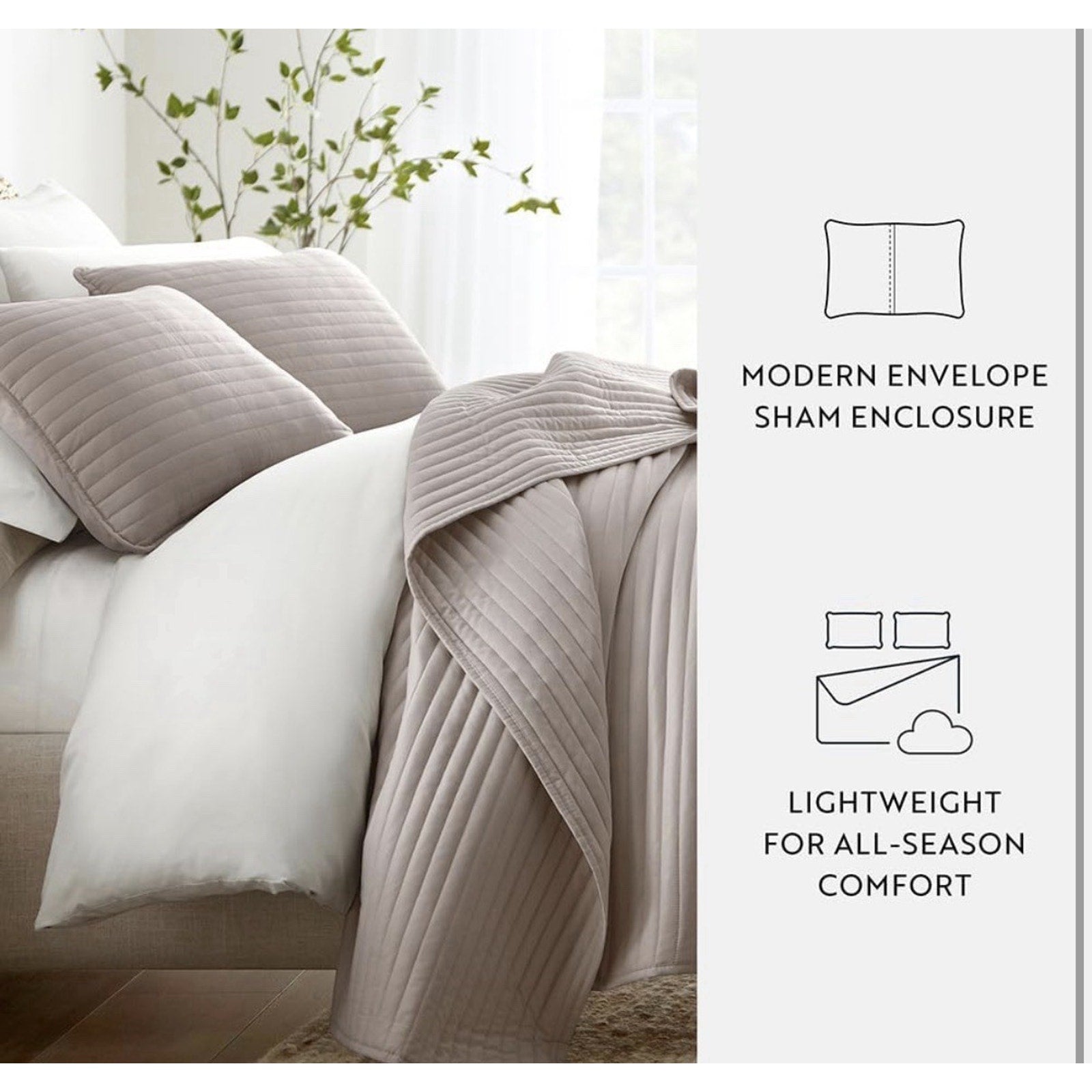 Linen Market Striped Quilt Coverlet Set, King/Cal-King, Latte