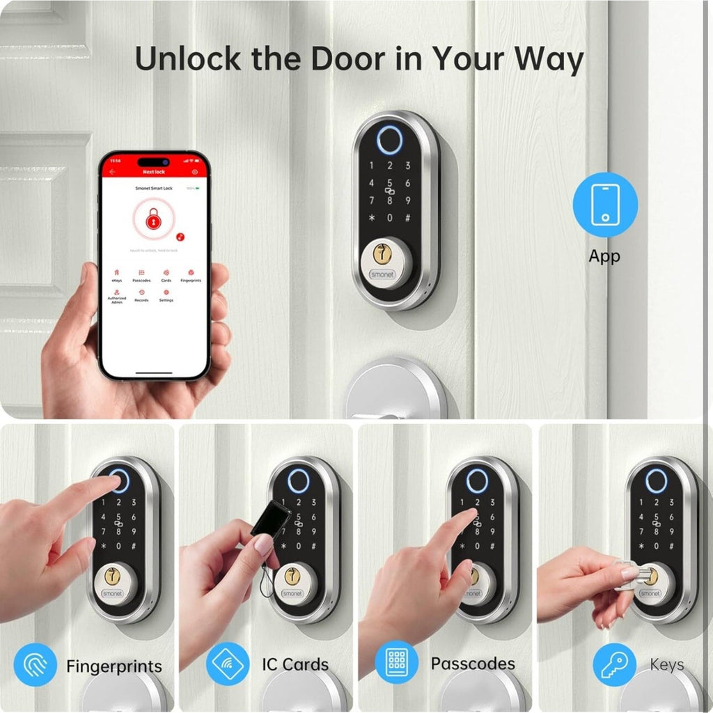 Smonet Smart Door Lock Deadbolt Fingerprint Ekeys Keypad Bluetooth Y1-SBF-S