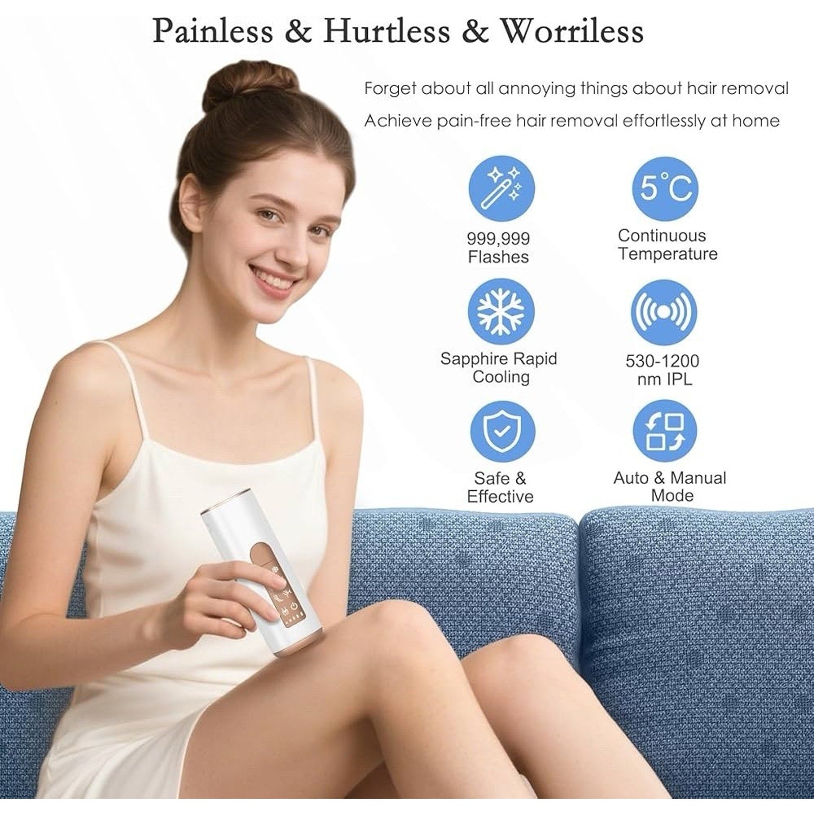 IPL Sapphire Laser Hair Removal for Women & Men with Ice Cooling, Painless Hair