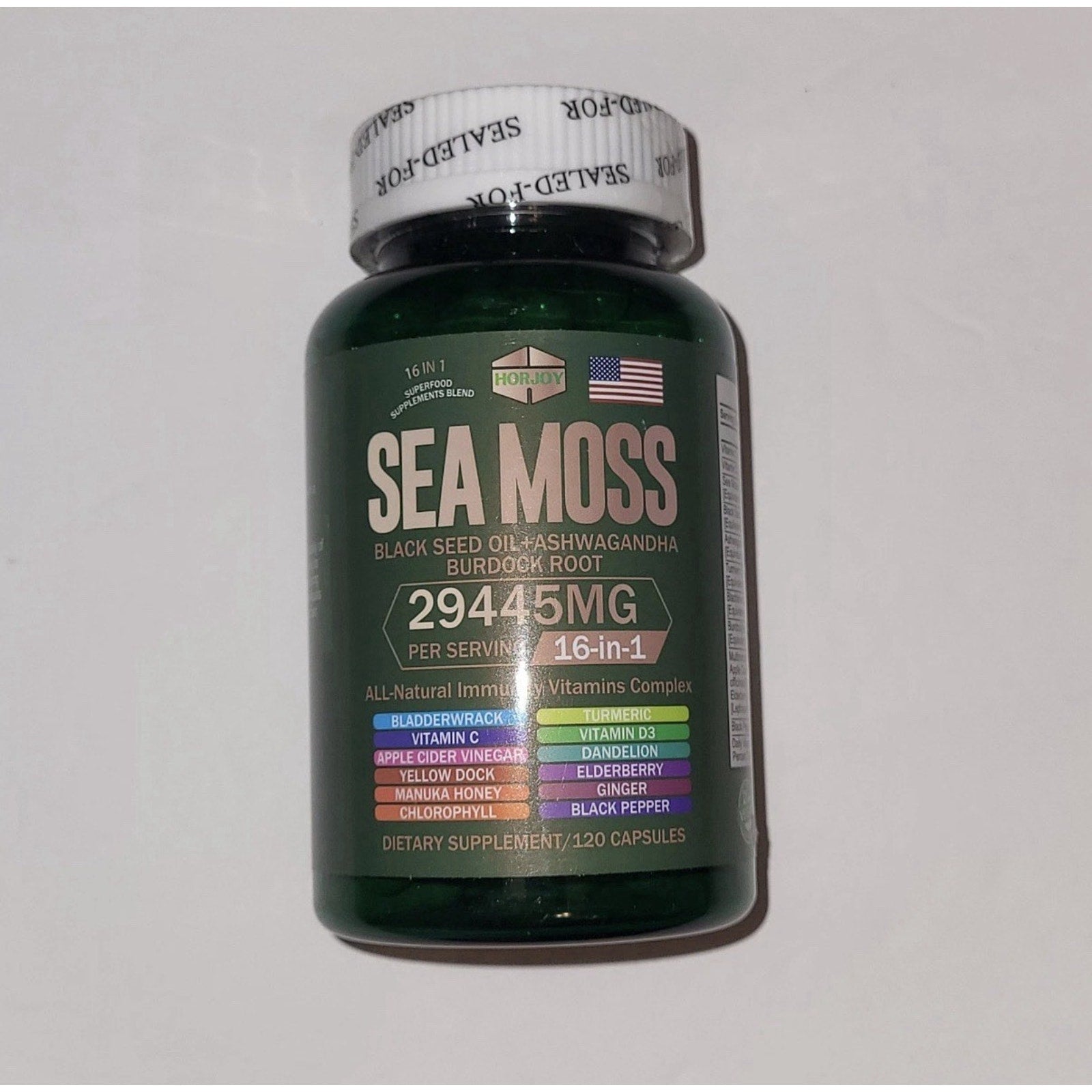 HORJOY Sea Moss 29445MG 120 Capsules EXP 01/2027 Black Seed Oil + Ashwagandha