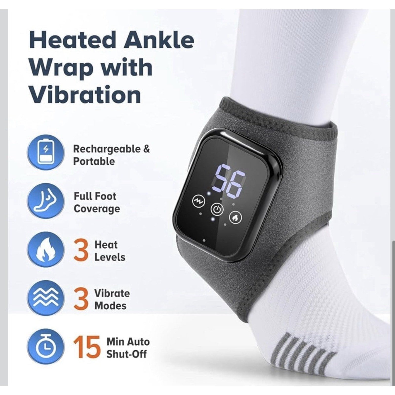 Electric Foot Ankle Massager Relieve Ankle Pain 3 Heat Levels, 3 Vibration Modes