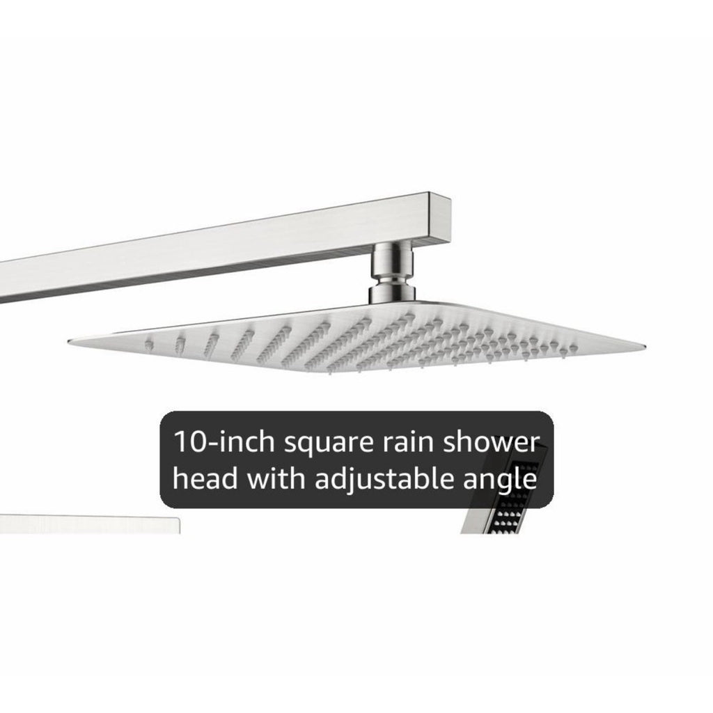 Brushed Nickel Shower Faucet Set System Rain Shower Head Combo Kit w/Mixer Valve