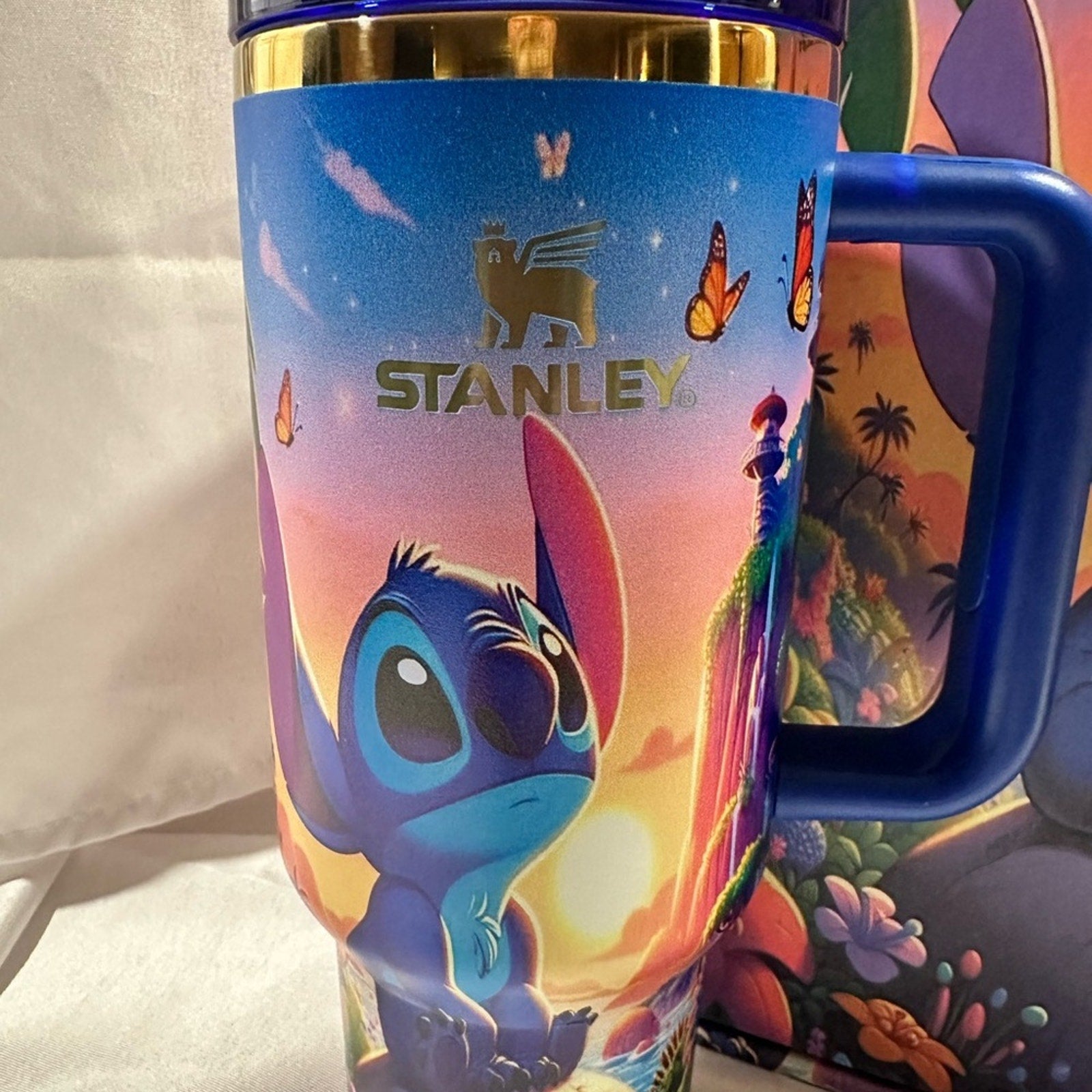 Stanley Blue and Gold Stitch Tumbler