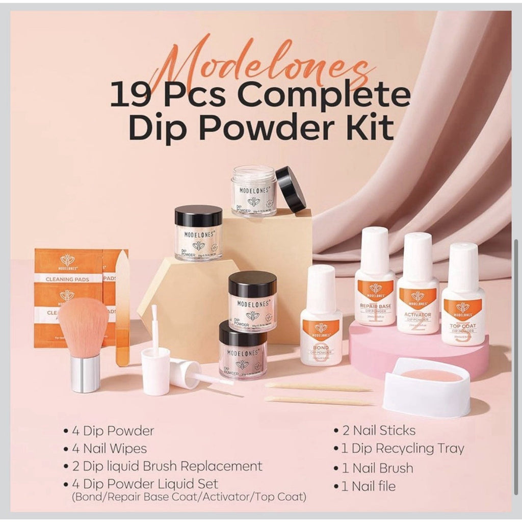 Dip Powder Nail Kit, 4 Colors Nude Pink Glitter Dipping Starter Set with Liquid