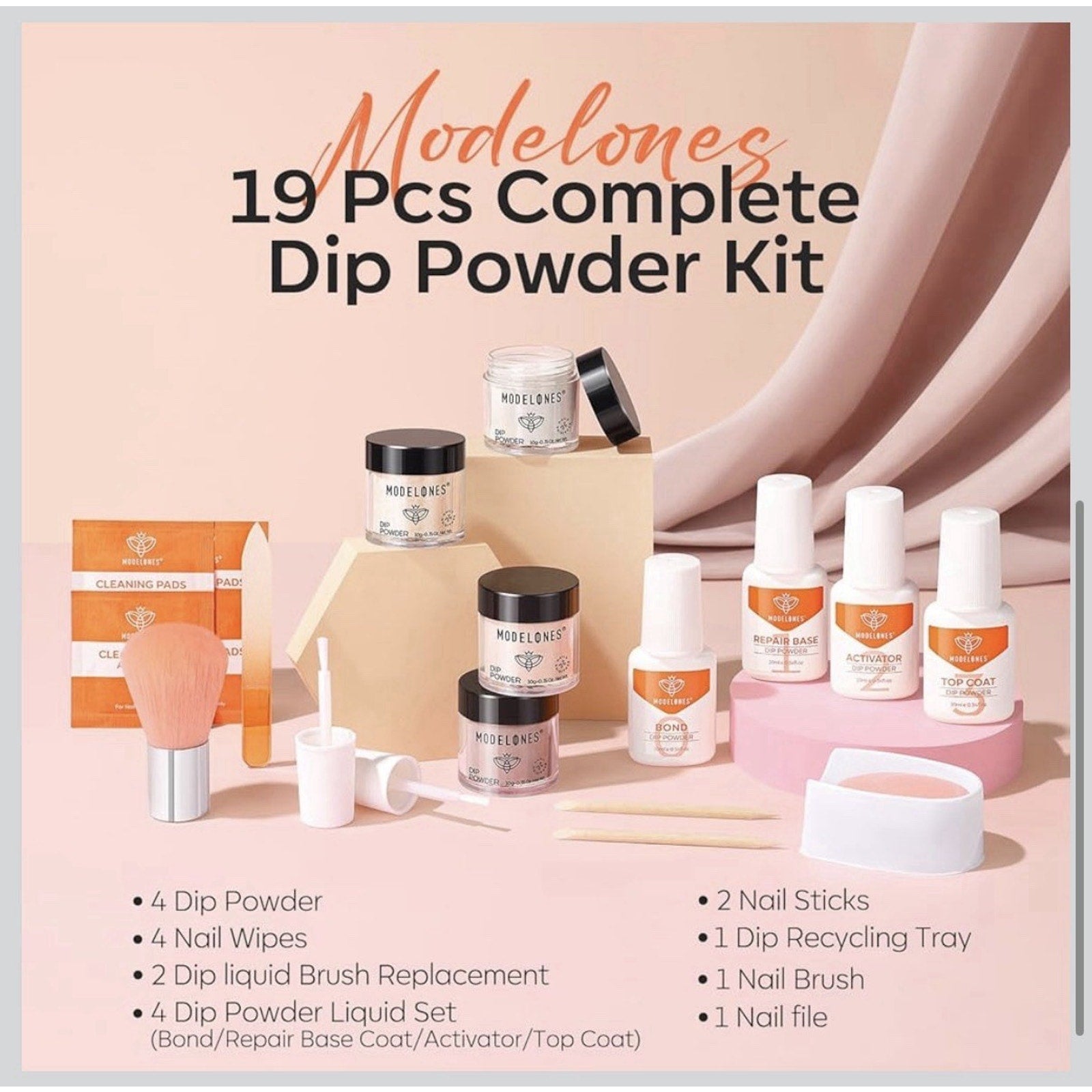 Dip Powder Nail Kit, 4 Colors Nude Pink Glitter Dipping Starter Set with Liquid