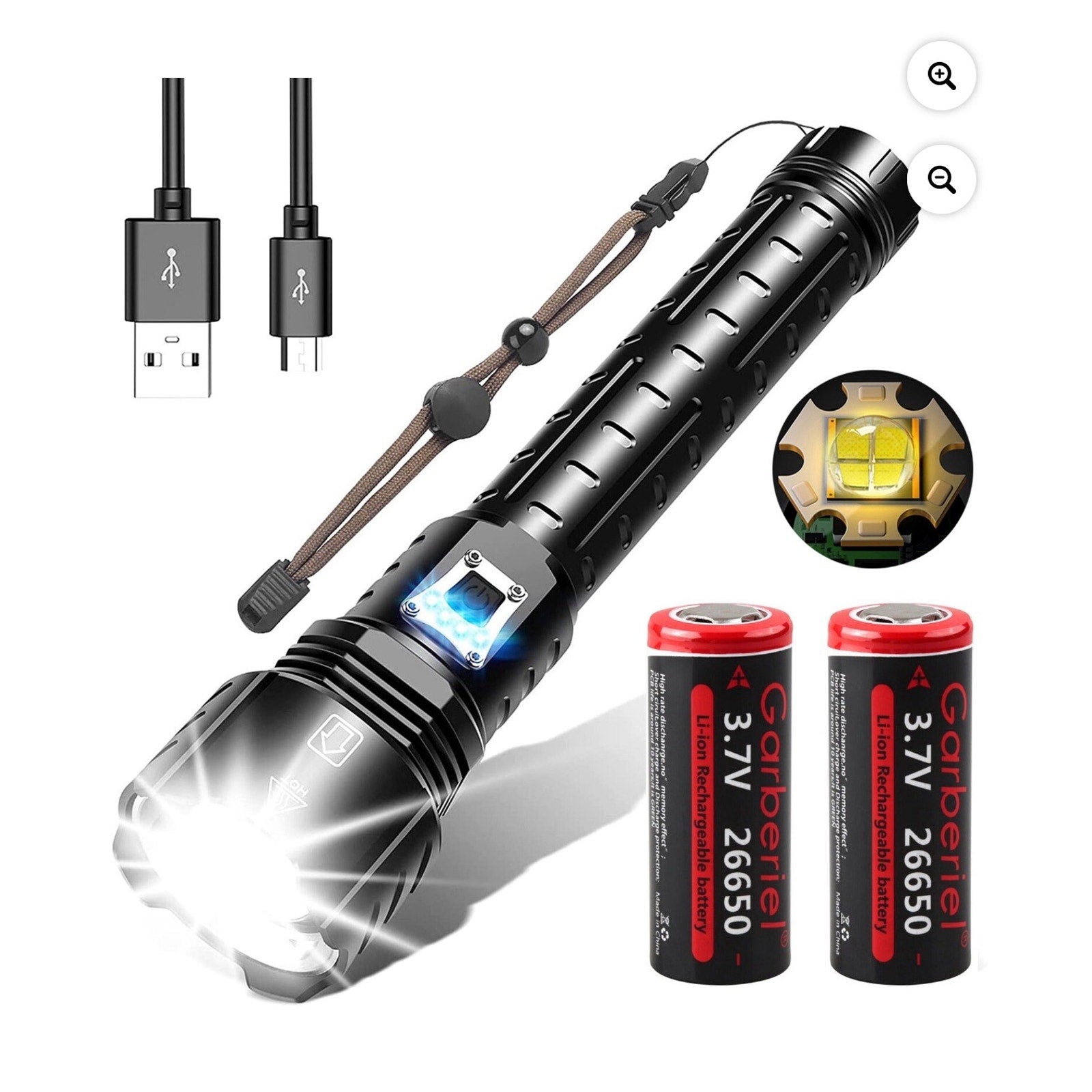 Garberiel XHP Rechargeable LED Flashlight High Lumens 120000 Lumen Super Bright