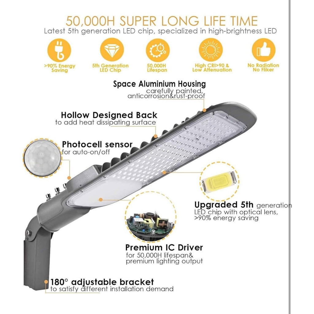 150W LED Parking Lot Lights with Dusk-to-Dawn Photocell Sensor