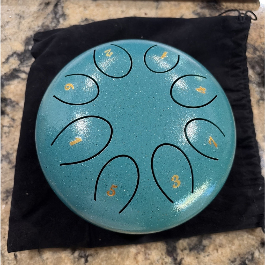 REGIS 6” Steel Tongue Drum, 8 Notes, Calming Meditation Percussion (Malachite)