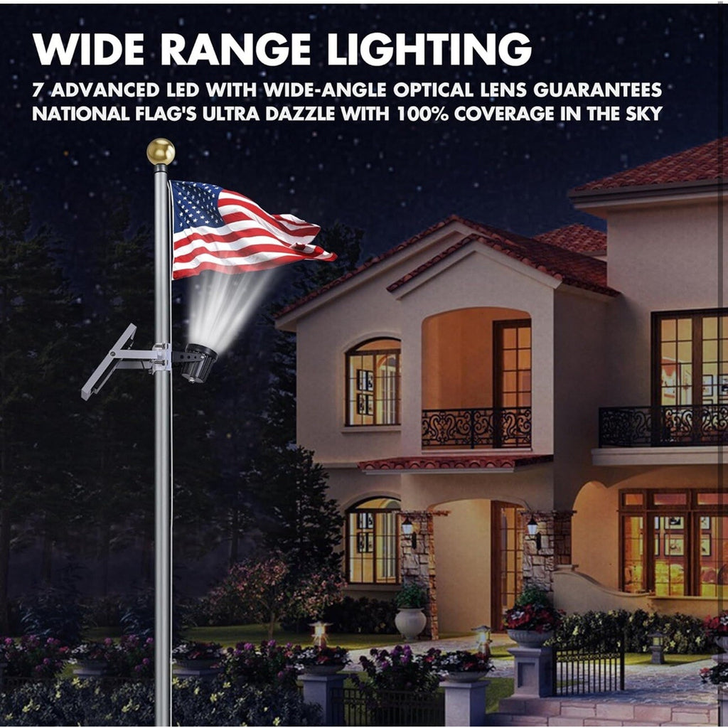 Flag Pole Light Solar Powered Outdoor Flagpole 6000K White Led IP65 Waterproof