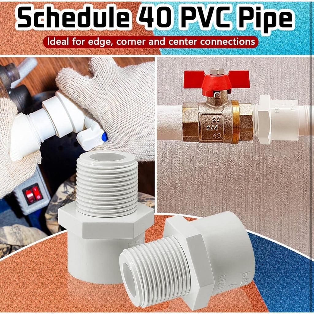 9Pcs White PVC Pipe Fittings, 1Inch NPT Male Thread PVC Pipe Fitting Adapter