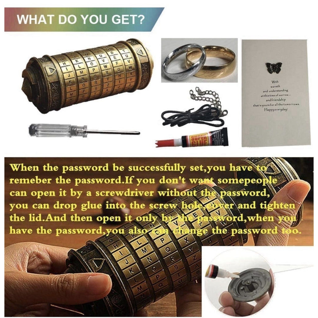 Cylinder Metal Puzzle Box Mechanical Cryptex Password Lock Bronze Gold