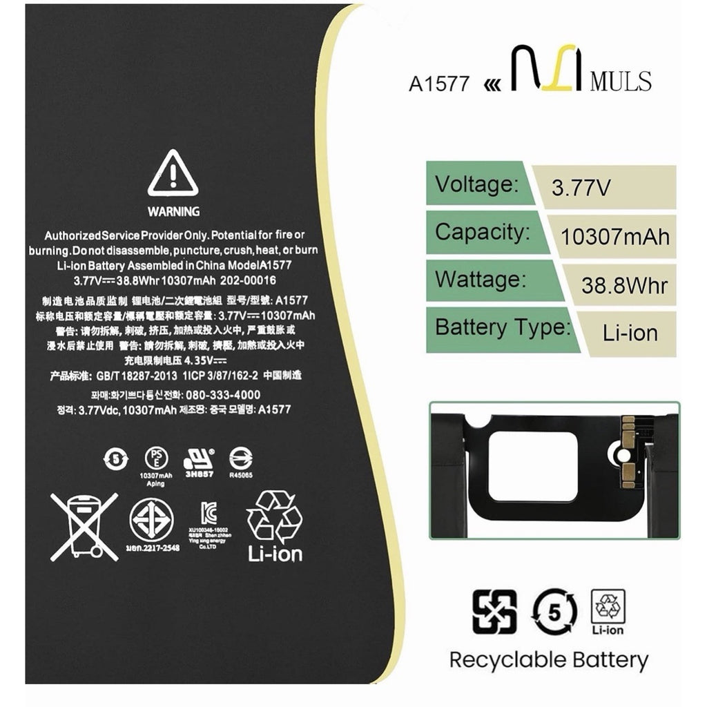 For iPad Pro 12.9" 1st Gen A1584 A1577 A1652 Li-ion Battery Replacement 10307mAh