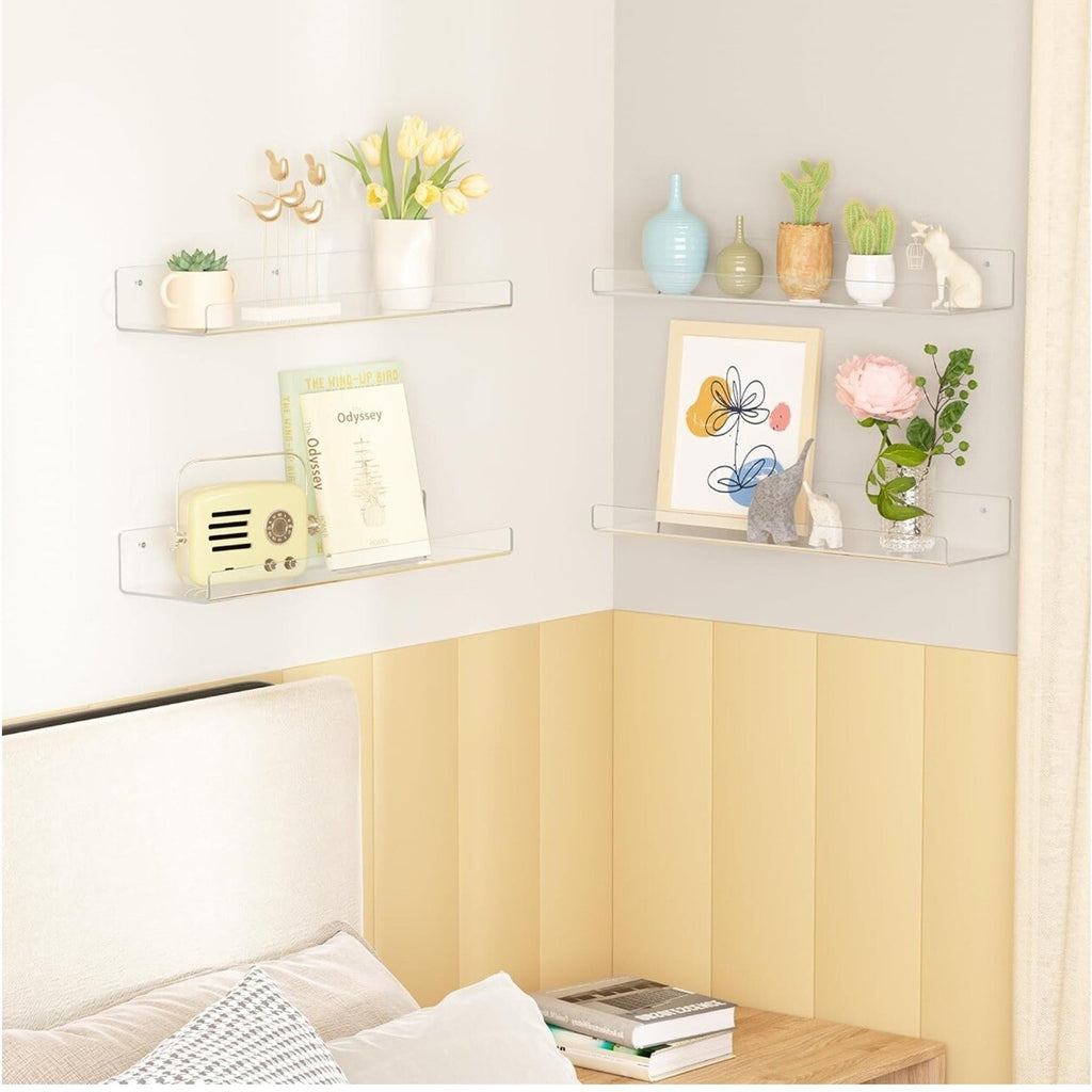 upsimples 4 Pack Acrylic Shelves for Wall Storage, 4D x 15W x 2H in, Clear