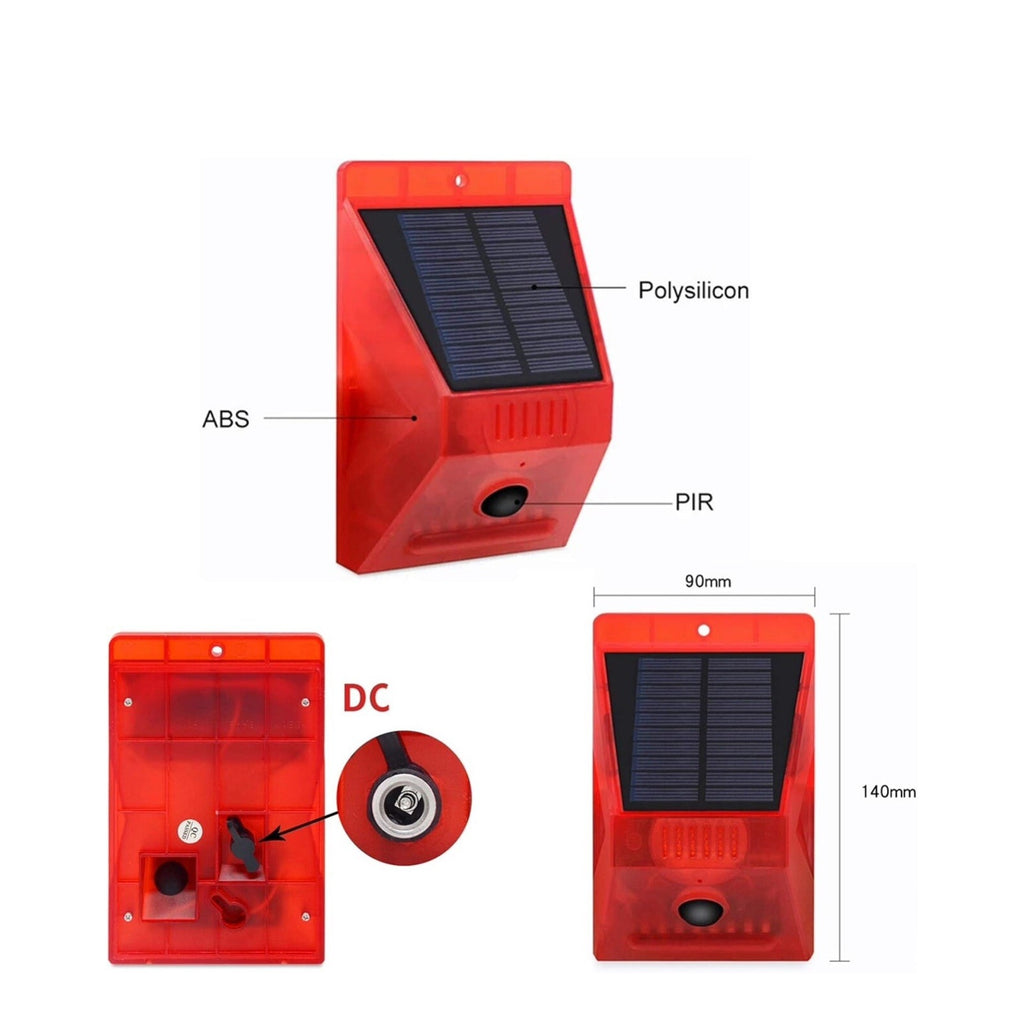4PCS LED Solar Alarm Light Solar Strobe Light With Remote Motion Sensor Lamp