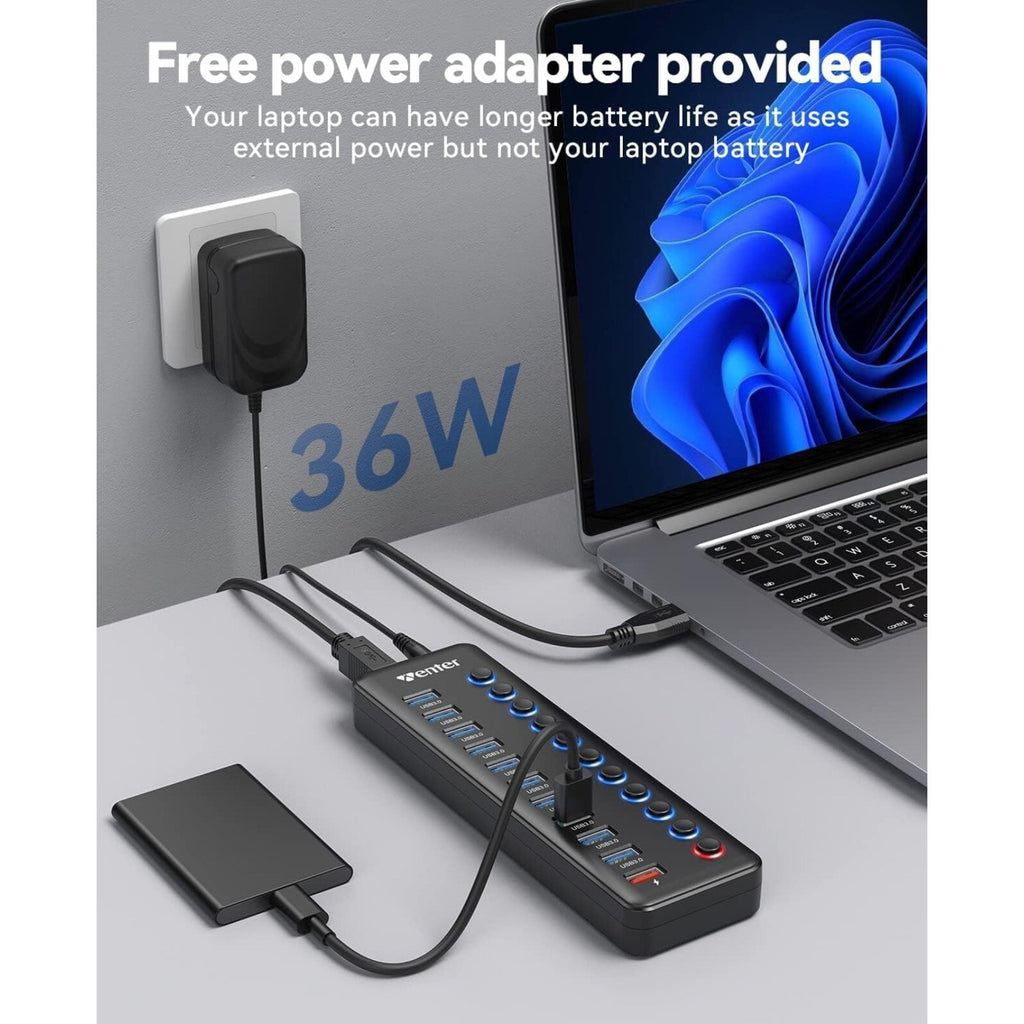 Powered USB Hub Wenter 11-Port USB Splitter Hub 10 Faster Data Transfer Ports...