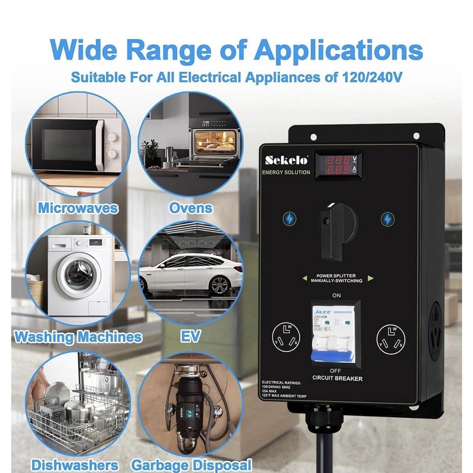 Manual EV Charging Switch with NEMA 10-30 Splitter for Dryer & EV Use