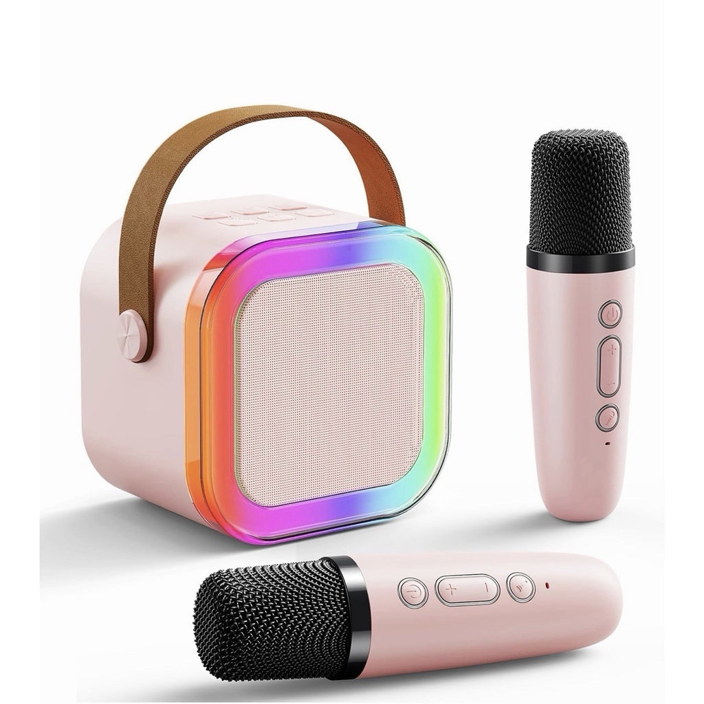 Mini Karaoke Machine Portable Bluetooth Karaoke Speaker with 2 Wireless Mics