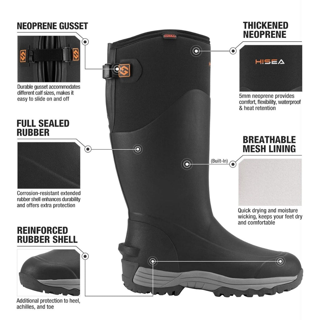 HISEA Rubber Rain Boots for Men, Waterproof Insulated Neoprene Hunting Size 12