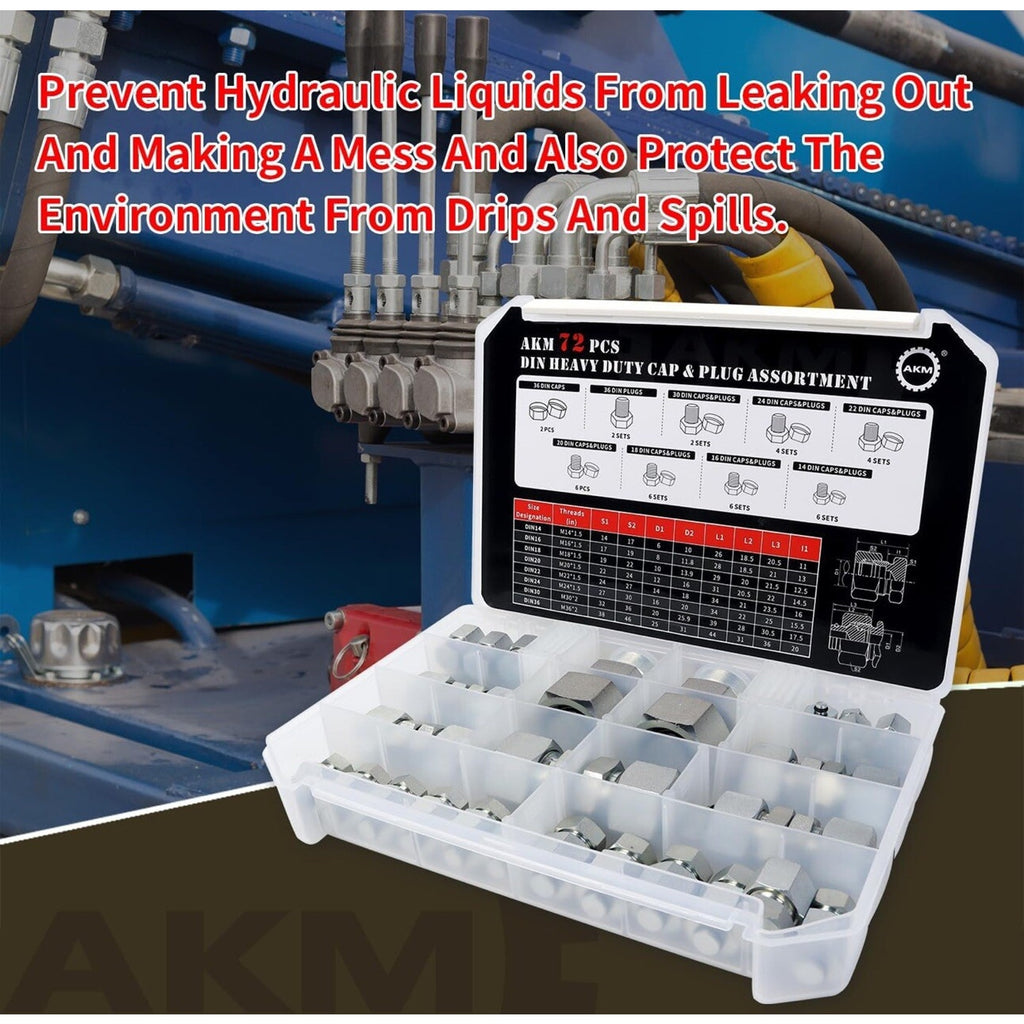 72 Pcs JIC 37° Flare Cap and Plug Kit Industrial Hydraulic Cap and Plug Hose
