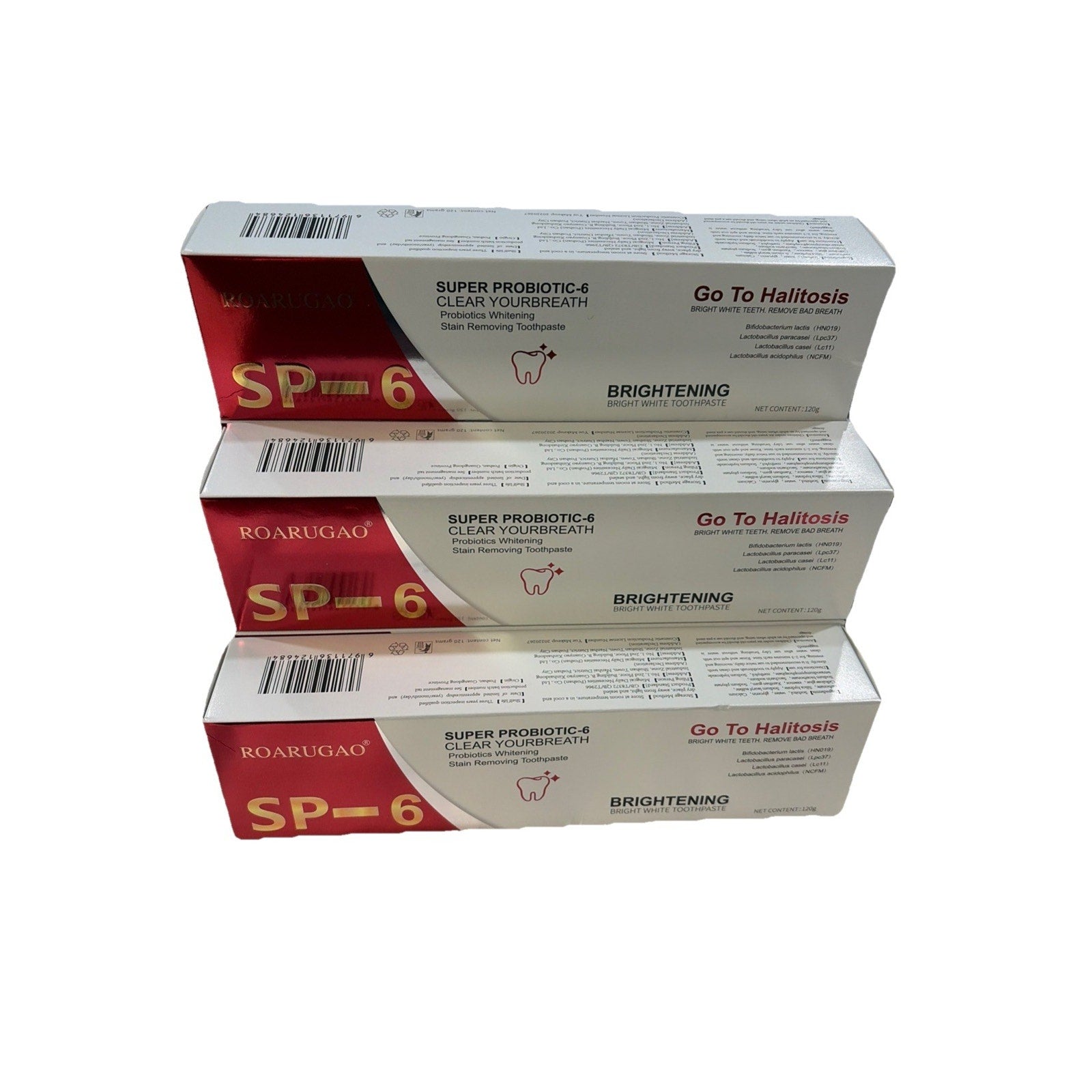 6 Pack Probiotics Bright White SP-6 Toothpaste Halitosis 120g