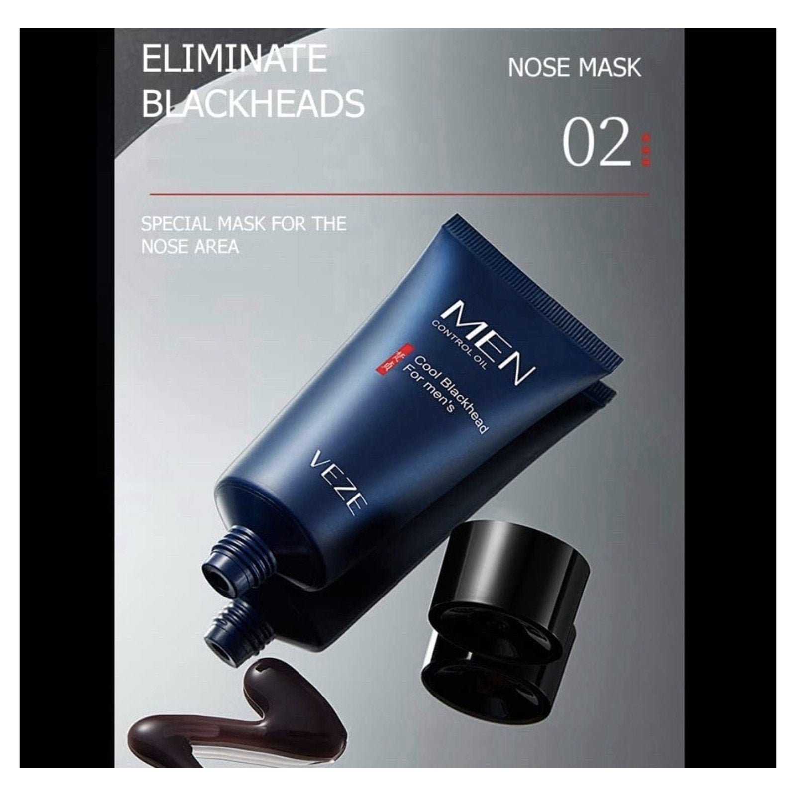 VENZEN Men's Cool Blackhead Removal Essence Nose Mask Pores Cleansing 3pcs Set