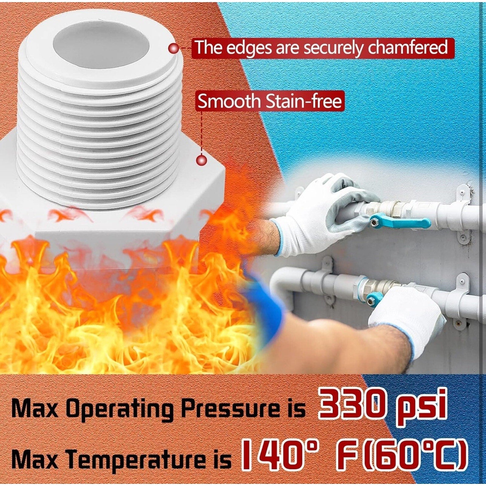 9Pcs White PVC Pipe Fittings, 1Inch NPT Male Thread PVC Pipe Fitting Adapter