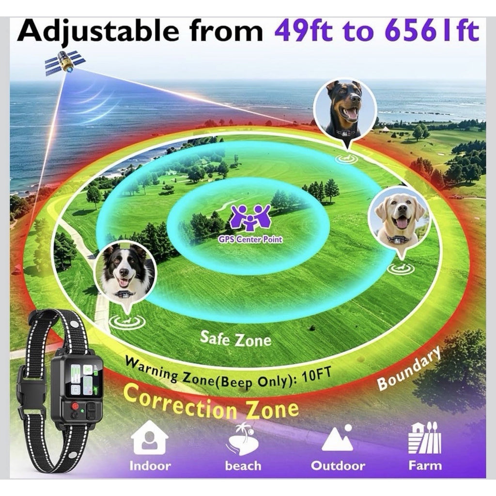 GPS Wireless Dog Fence System, Circular Electric Fence for Dogs Adjustable Range