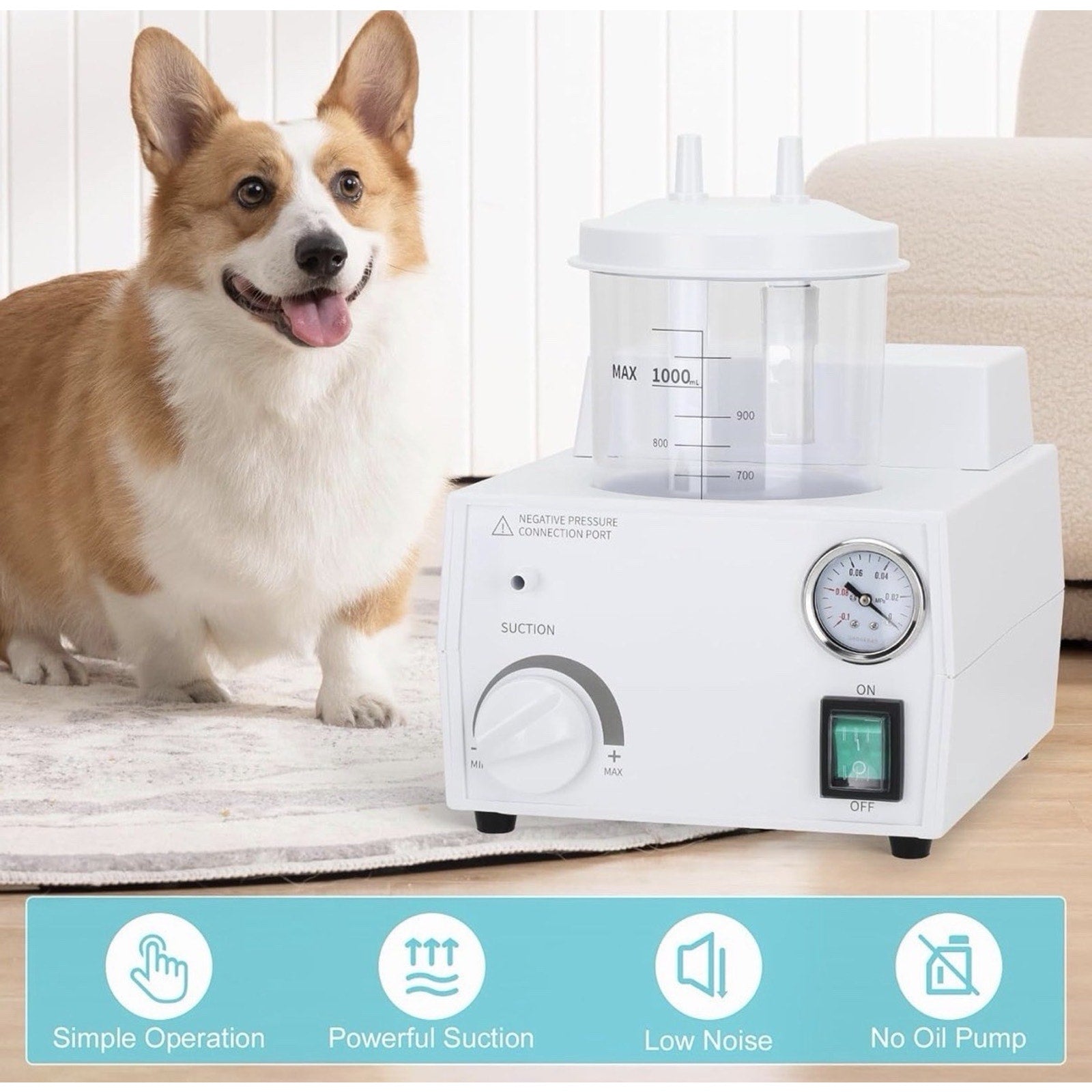 Portable Veterinary Suction Machine for Home Use - 1000ml Capacity, 110V