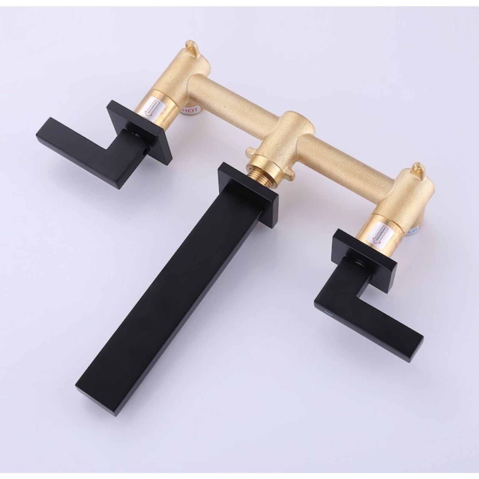BiaoTeng 3 Hole Taps for Bathroom Basin Wall Mounted Hot and Cold