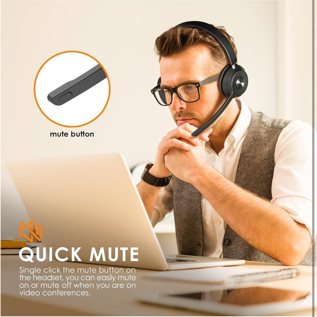 Bluetooth Headset V5.1, Wireless Headset with Noise Canceling Microphone, 40 Hrs