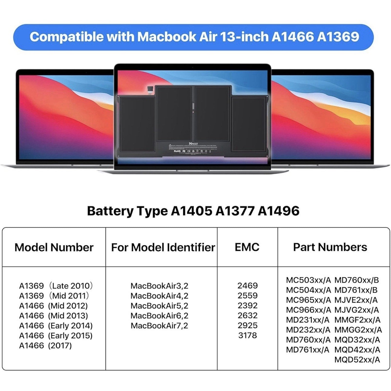 XINGLT Replacement Battery for MacBook Air 13" A1466 A1369 - 7200mAh Upgrade