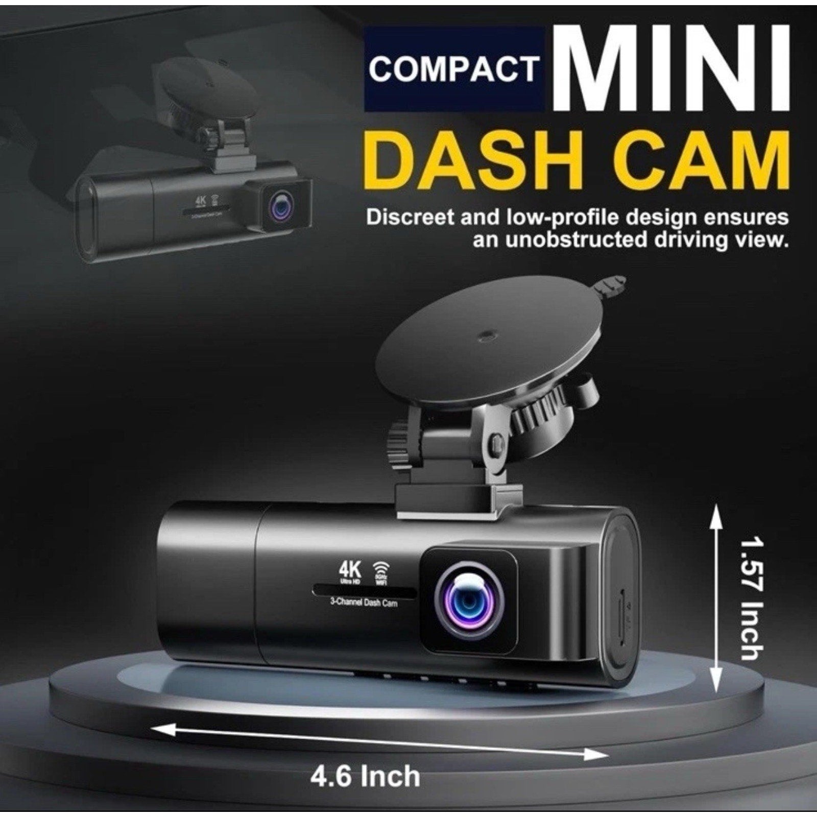3 Channel WiFi Dash Cam, 4K+1080P+1080P Front Inside and Rear, Triple Dash Camer