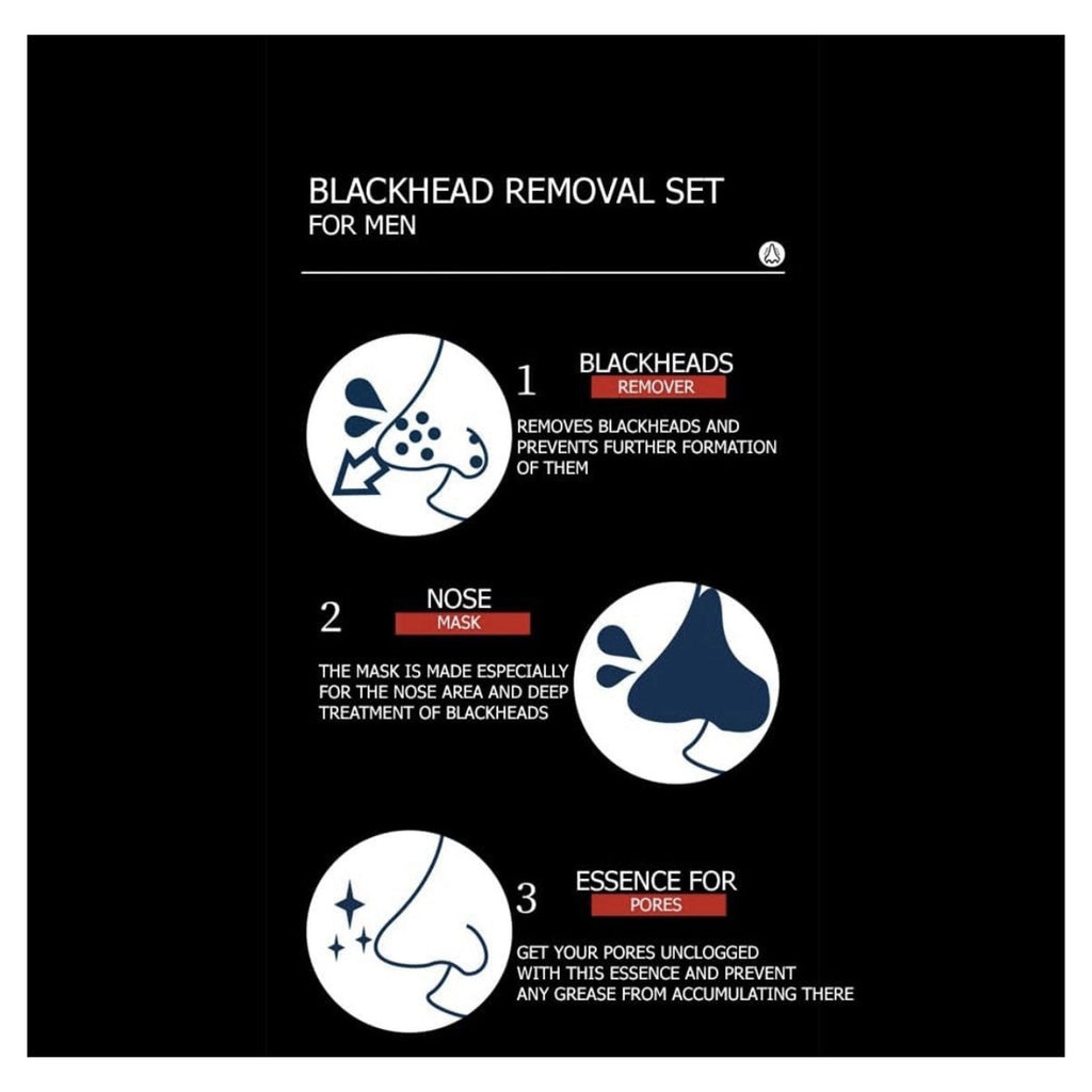 VENZEN Men's Cool Blackhead Removal Essence Nose Mask Pores Cleansing 3pcs Set