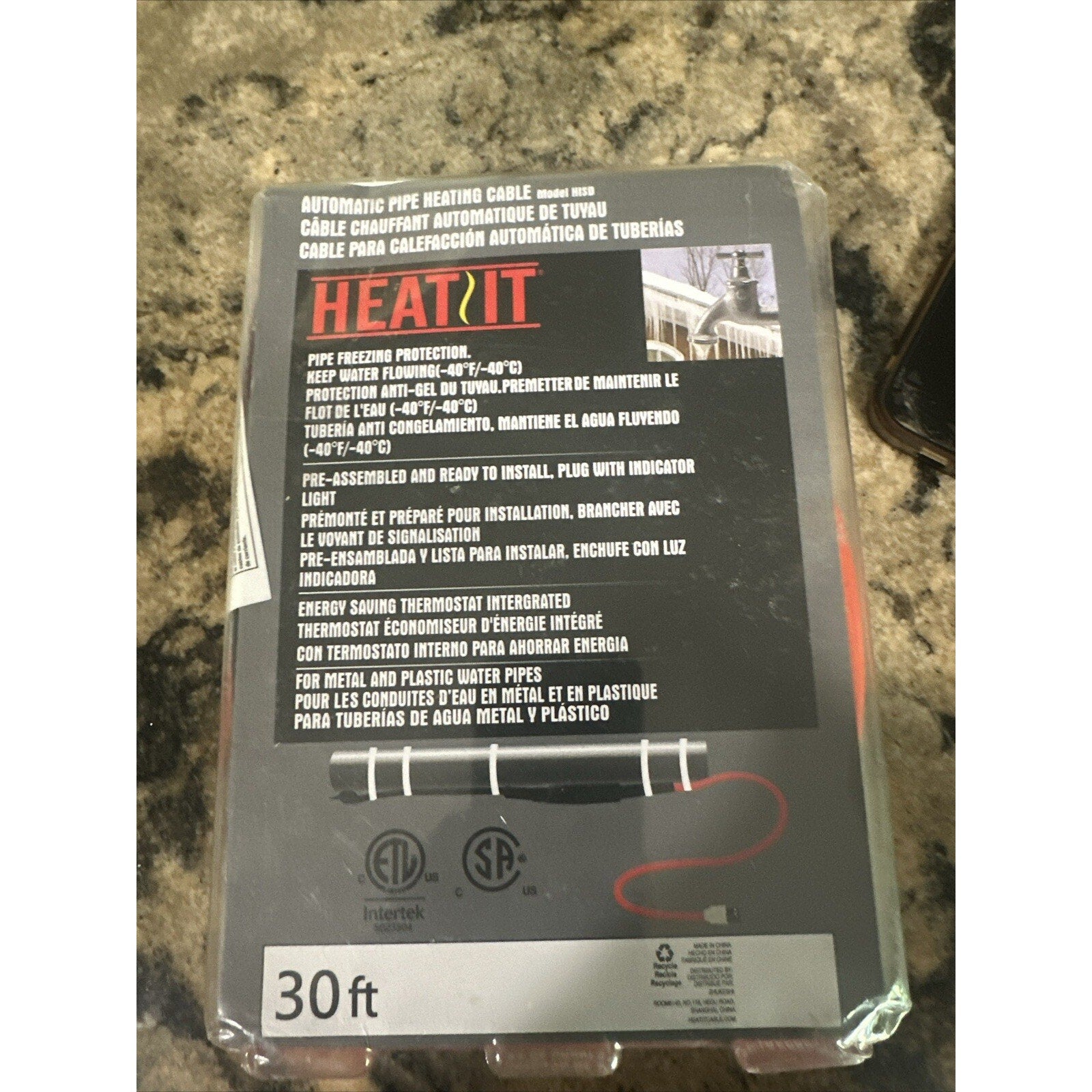 Pre-assembled Self-regulating Pipe Heating Cable Heat It 30ft