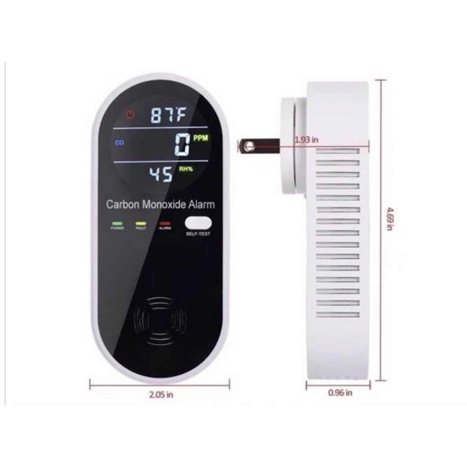 3-in-1 Carbon Monoxide Detector, Plug in Wall w/Temperature & Humidity Display