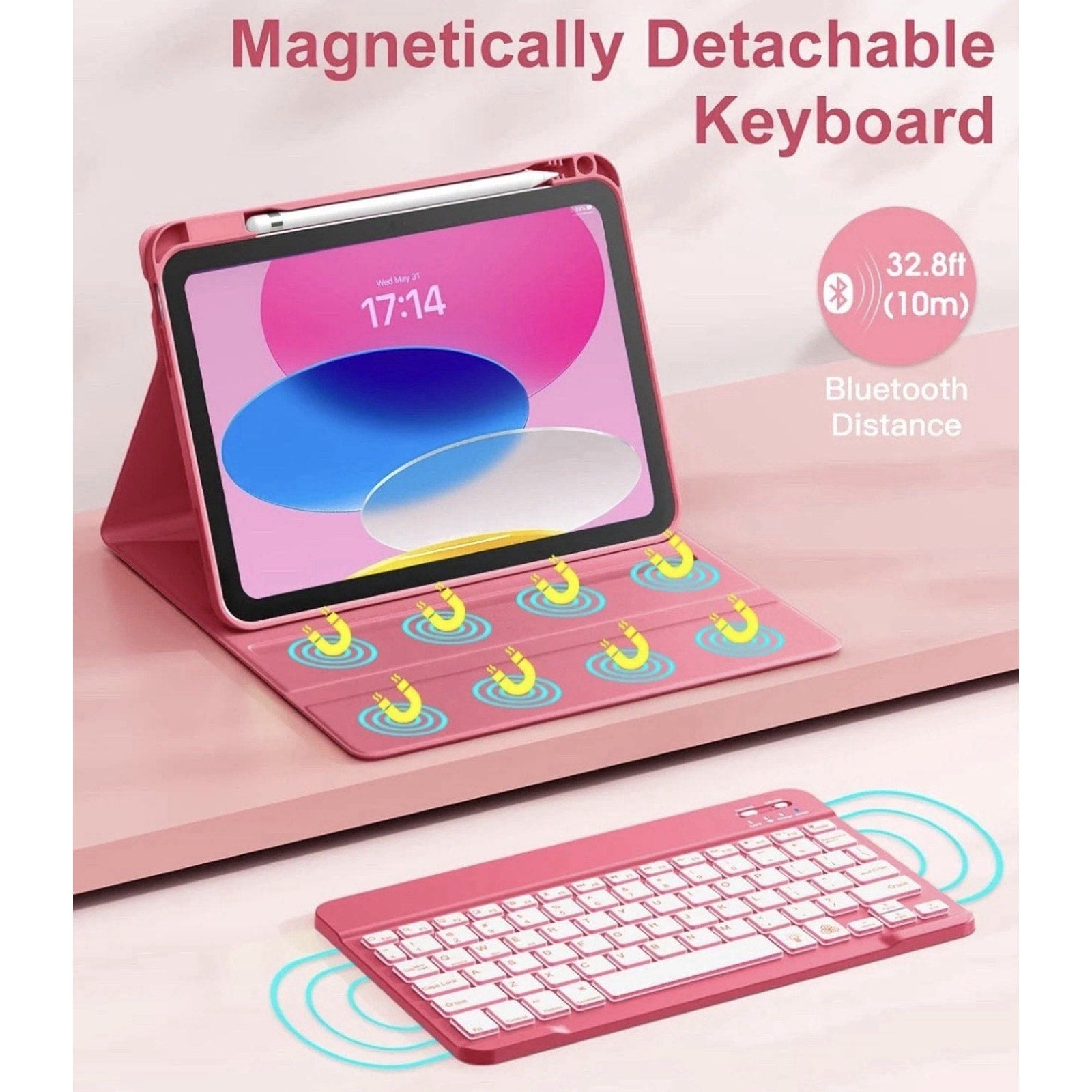 Pink Hamile for iPad 11th 10th Generation Case with Keyboard with Pencil Holder