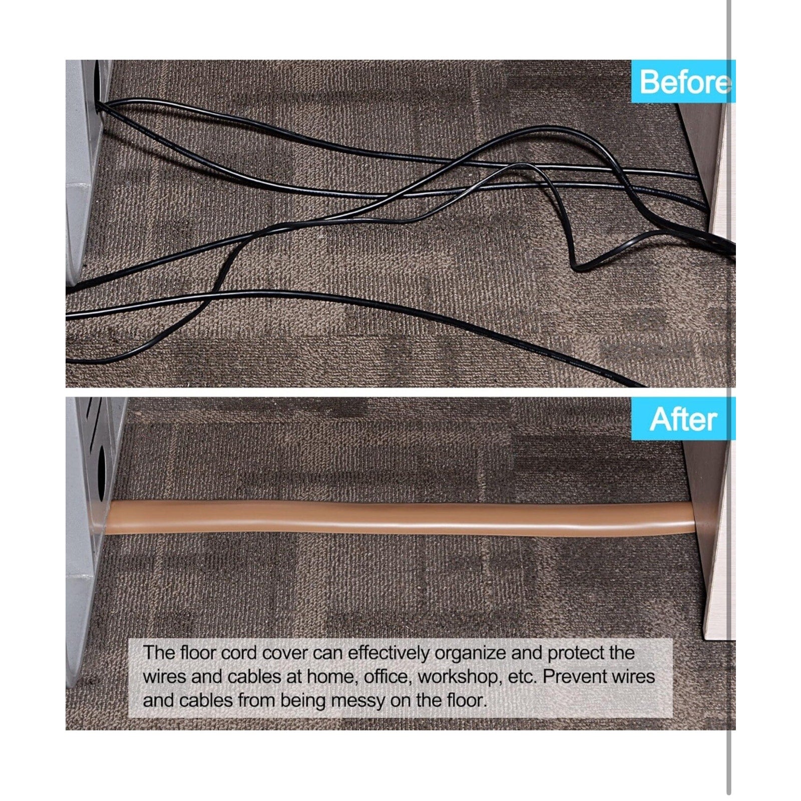 10ft Floor Cord Cover Cable Protector 0.35" W x 0.28" H Grey