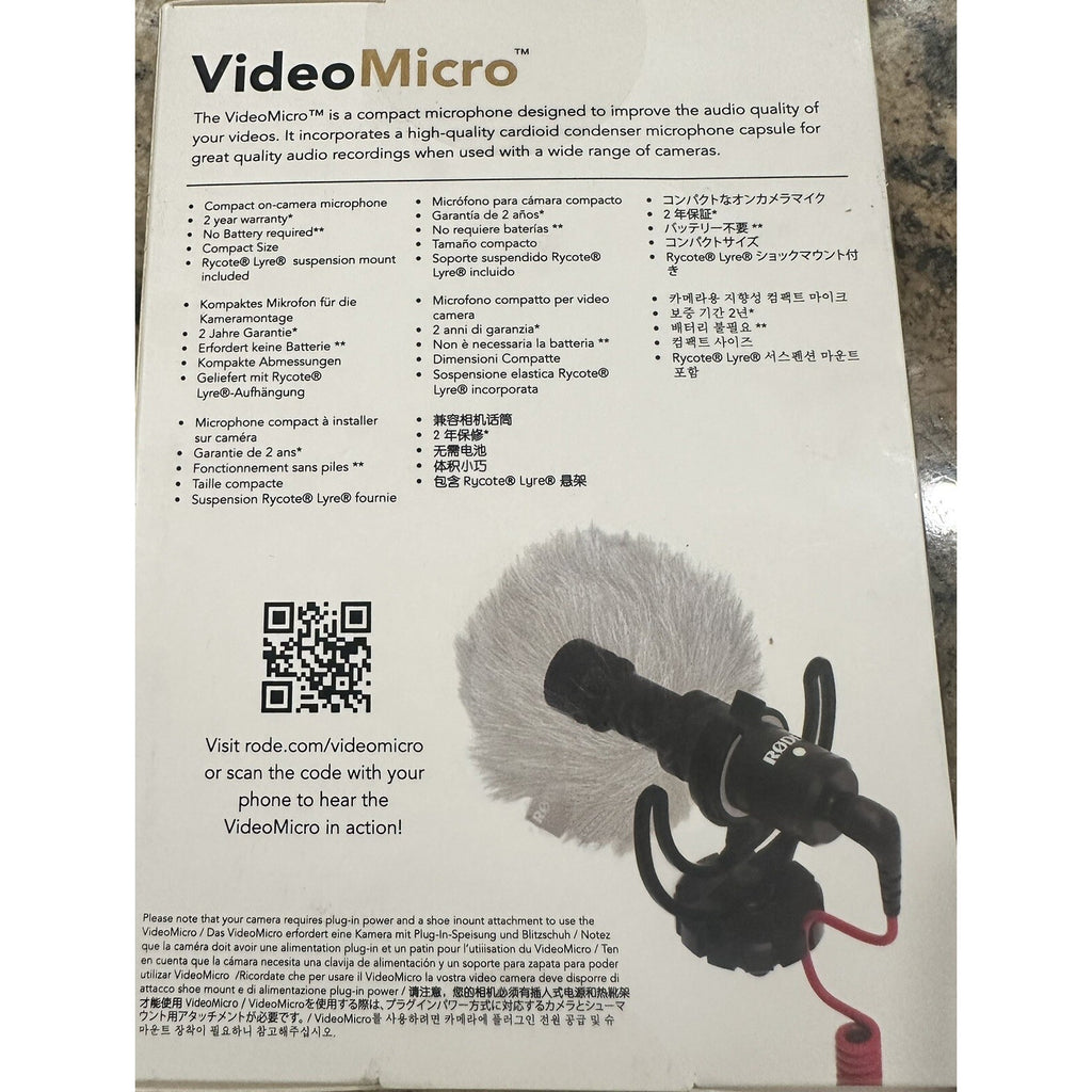 Rode VideoMicro Compact On Camera Microphone With Rycote Lyre Shock Mount
