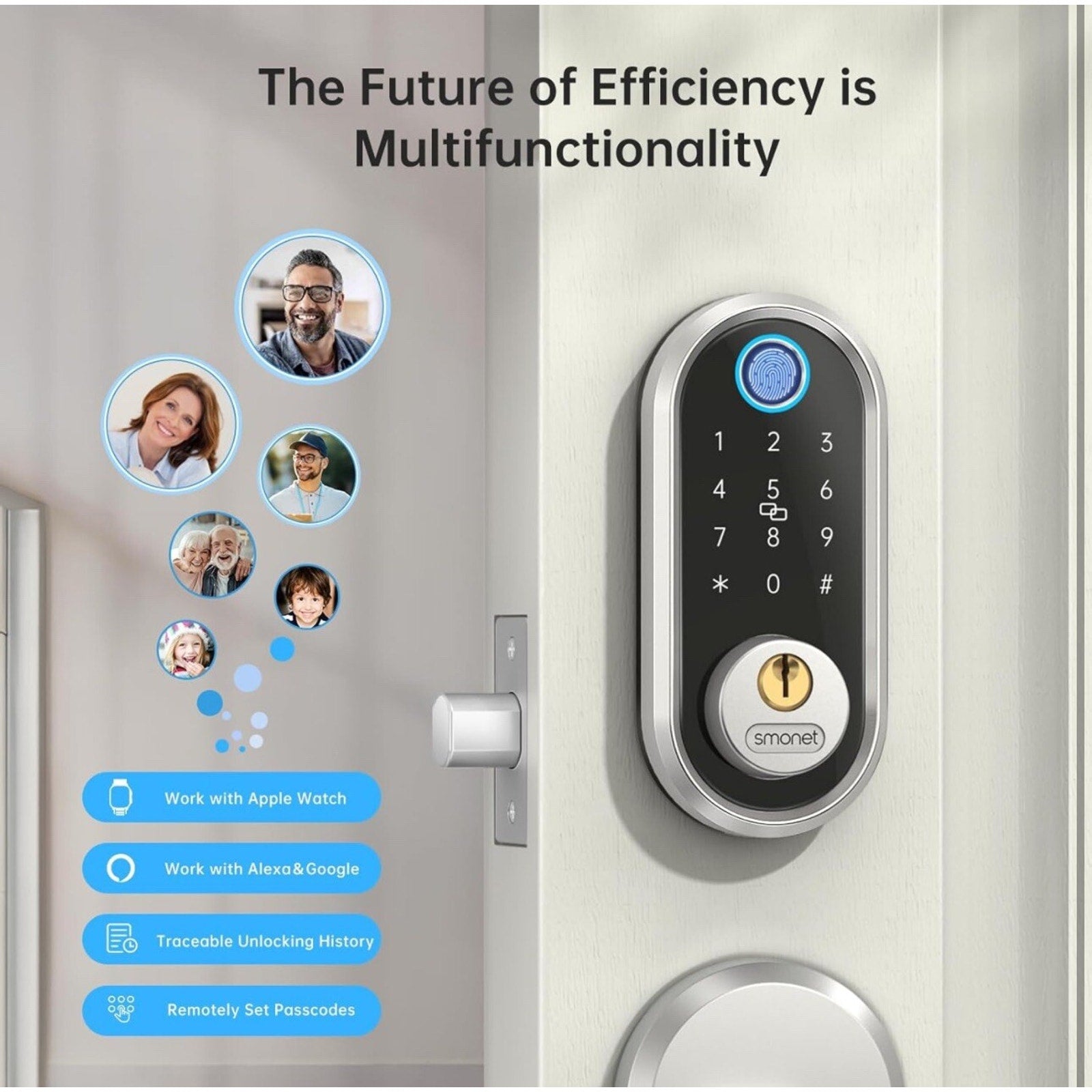 Smonet Smart Door Lock Deadbolt Fingerprint Ekeys Keypad Bluetooth Y1-SBF-S