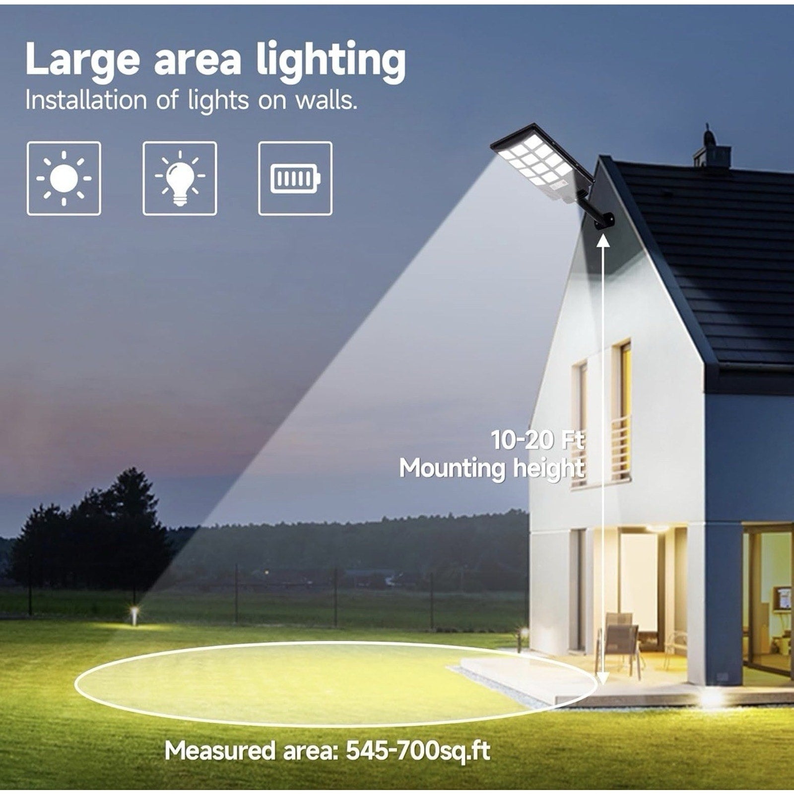 FOWSEEK Solar Street Lights Outdoor Waterproof, 2 Pack High Lumen 6500K, Black
