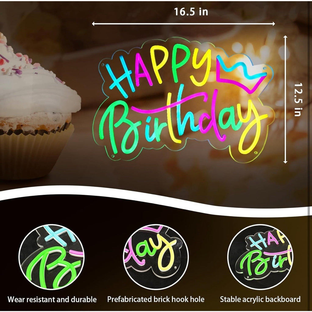 Large Happy Birthday Neon Sign for Birthday Party, Happy Birthday Light Style