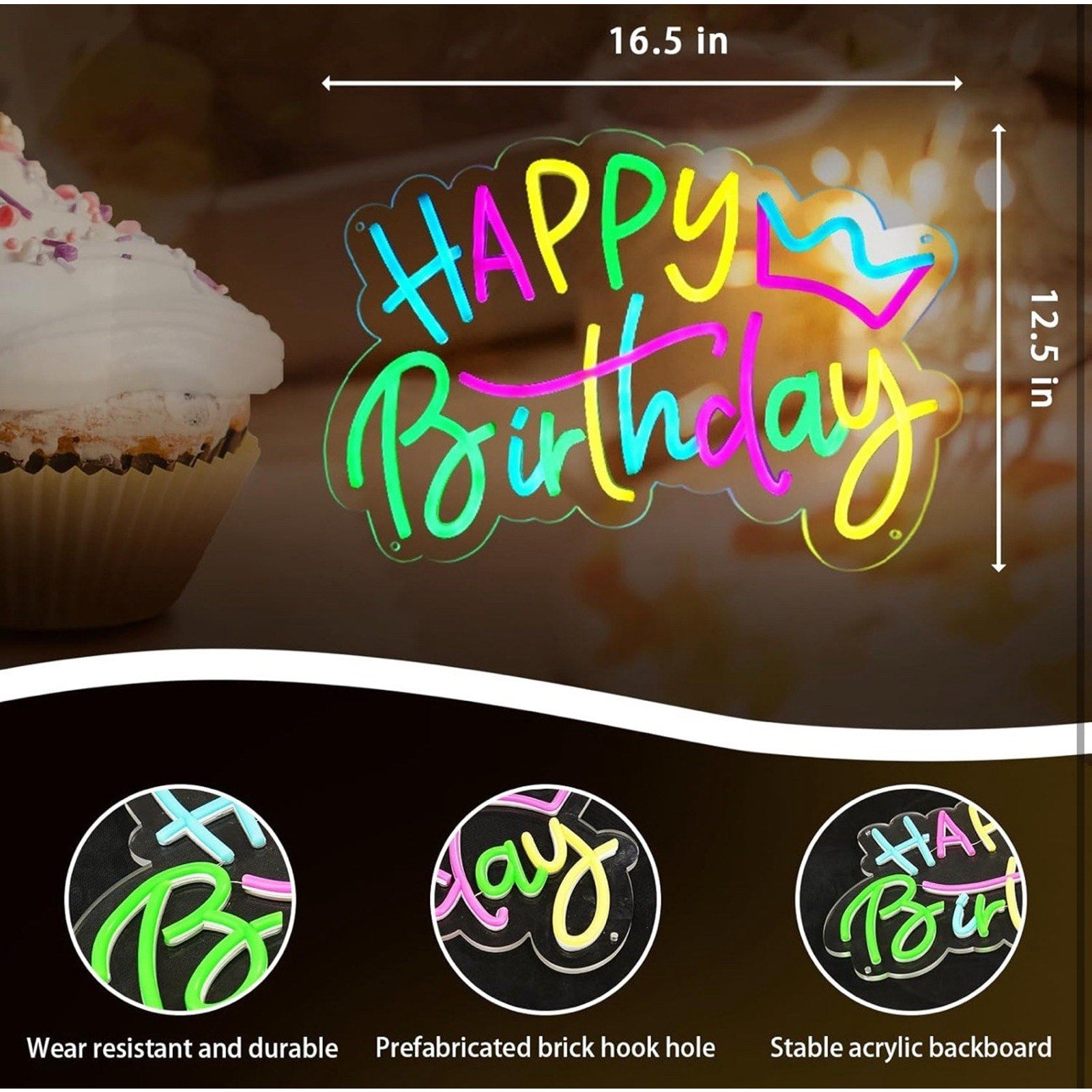 Large Happy Birthday Neon Sign for Birthday Party, Happy Birthday Light Style