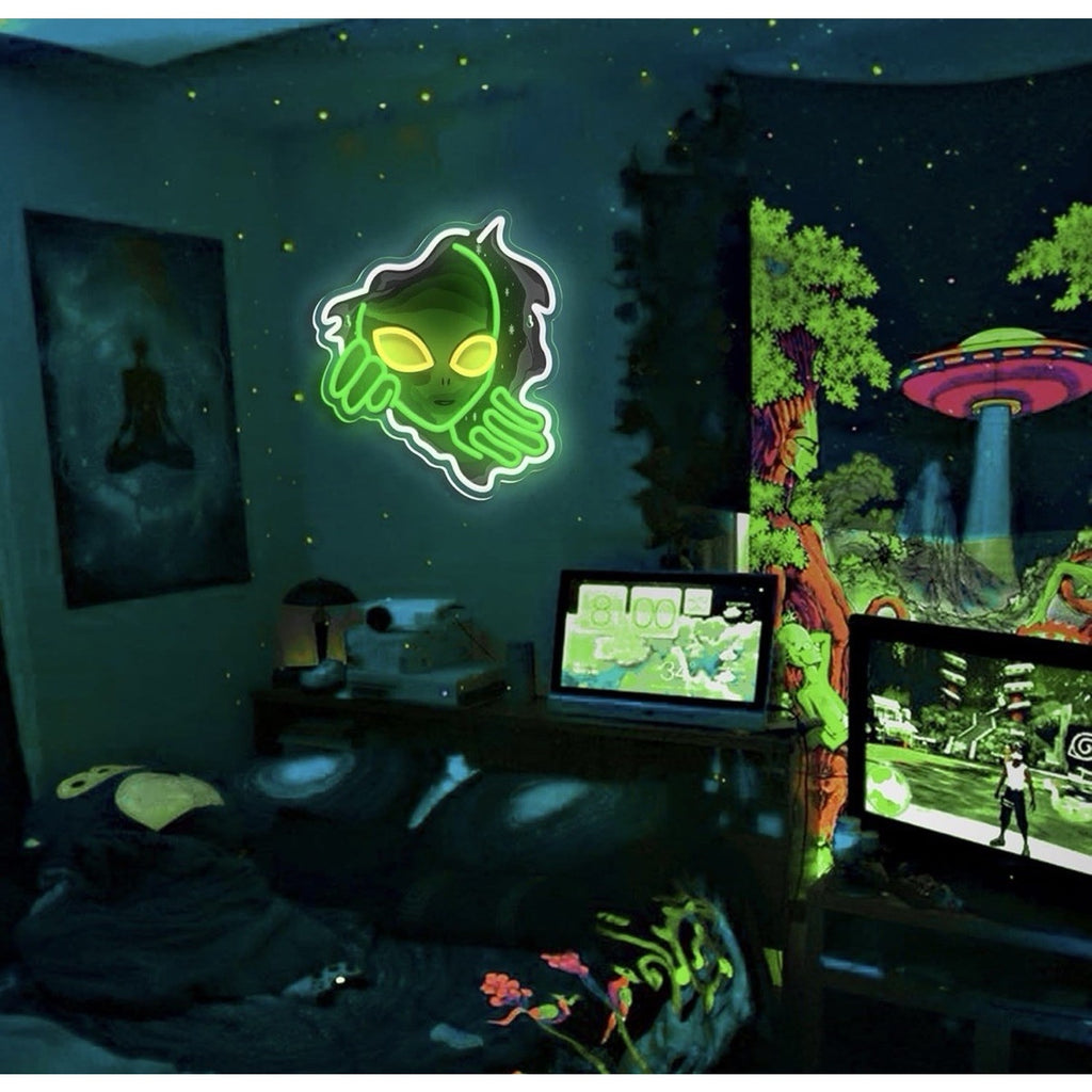 Alien Neon Sign,Dimmable Green Alien Led Neon Lights for Wall Decor Game Room...
