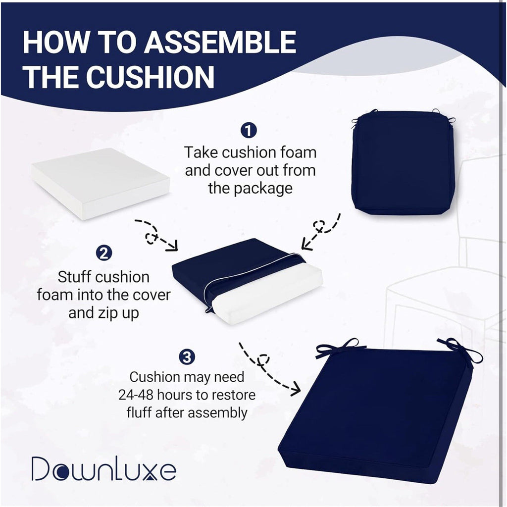 Navy, Square Outdoor Cushion for Patio Furniture with Removable Cover 8x9x3