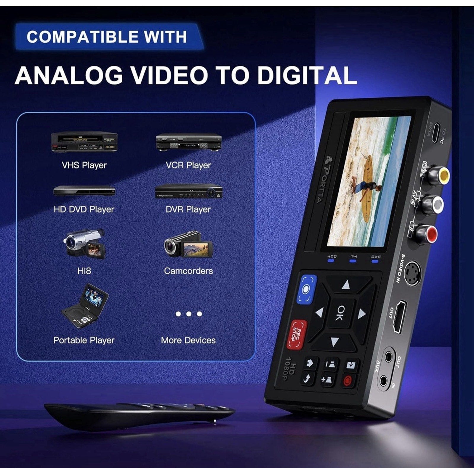 VHS to Digital Converter, Video to Digital Recorder with Remote