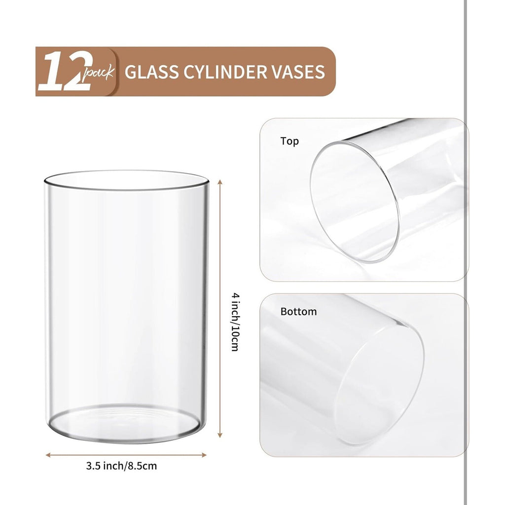 12Pcs Glass Cylinder Vases for Centerpieces - 4 in Clear Cylinder Vases